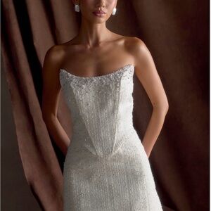 Meshki White Beaded Strapless Mini Dress